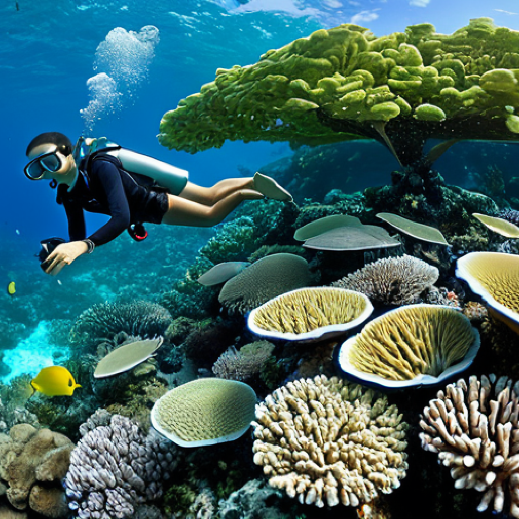 팔라우 관광산업과 경제 - Underwater Drone Photography**

"A vibrant coral reef in Palau, teeming with diverse marine life, ca...