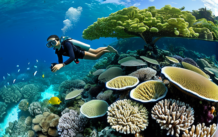팔라우 관광산업과 경제 - Underwater Drone Photography**

"A vibrant coral reef in Palau, teeming with diverse marine life, ca...