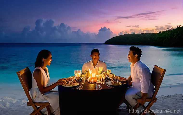 팔라우에서 야경이 멋진 곳 - **"An enchanting and magical scene on a secluded Palau beach at night, showcasing the natural phenom...