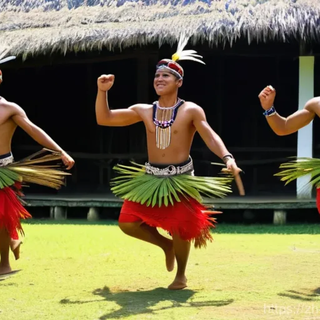 팔라우 전통 춤과 음악 - Vibrant Palauan Festival Dance**

A dynamic and celebratory scene depicting a Palauan traditional da...