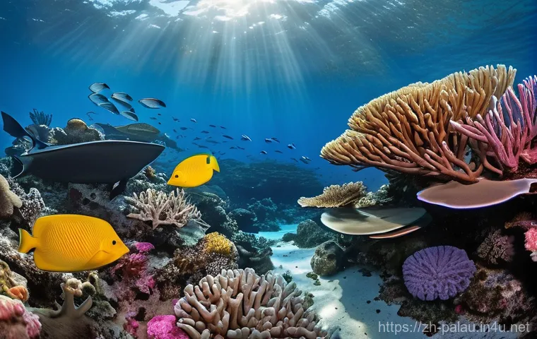 팔라우 해양 생태 보호 - **Prompt 1: Pristine Underwater Paradise**
    "A stunning underwater wide-angle shot showcasing the...