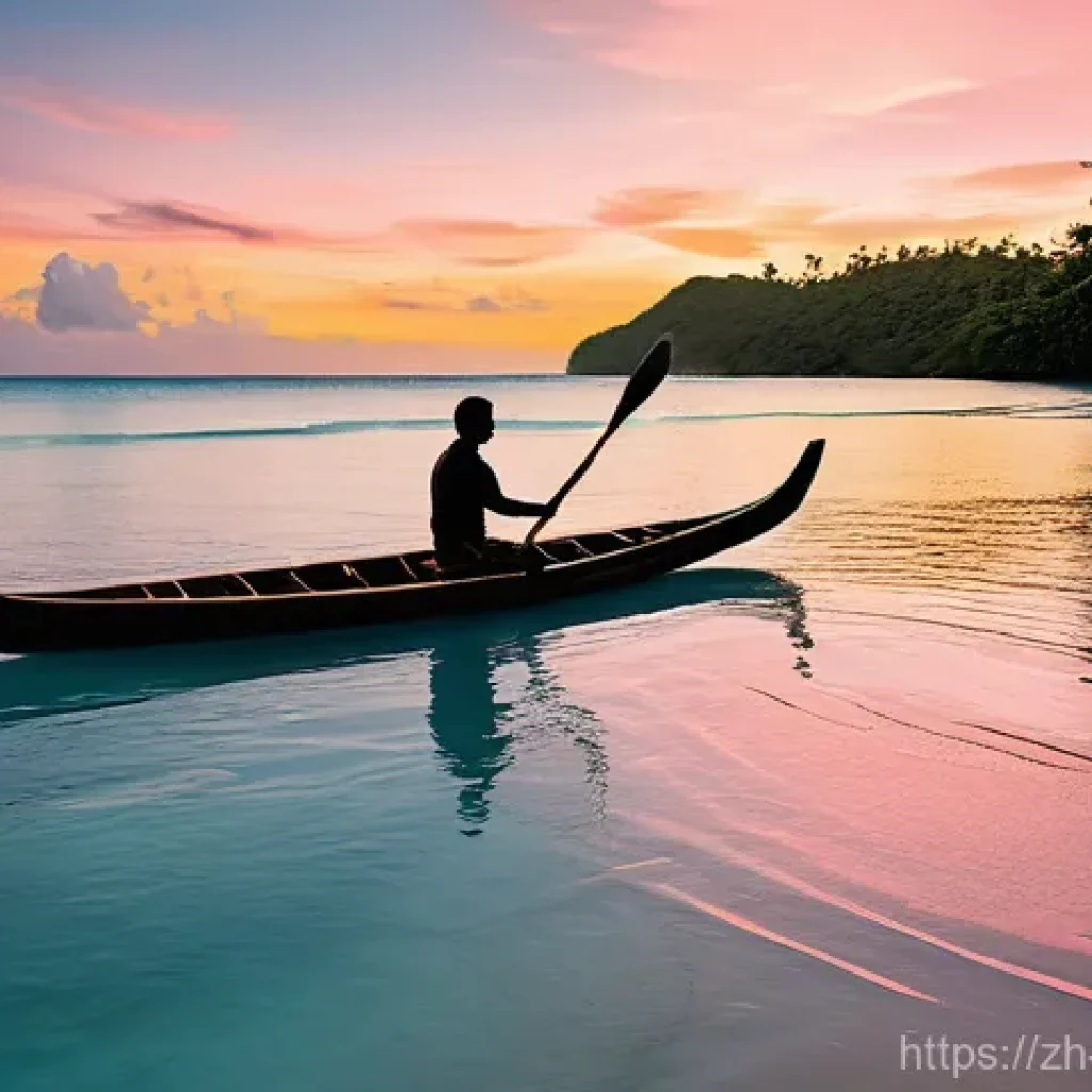 팔라우 원주민 문화 - **Prompt 1: "Sacred Ocean Offering"**
    A wide shot of a serene Palauan man, aged around 40, stand...