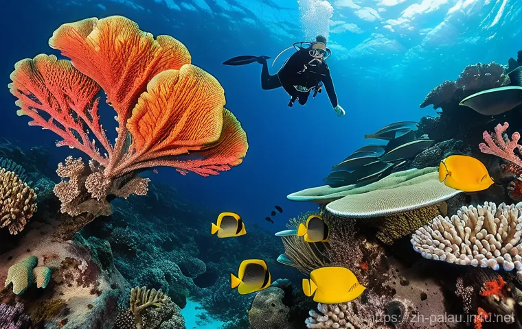 팔라우 에코투어리즘 - **Prompt:** A serene underwater scene in Palau's Jellyfish Lake. A young adult, wearing a modest one...