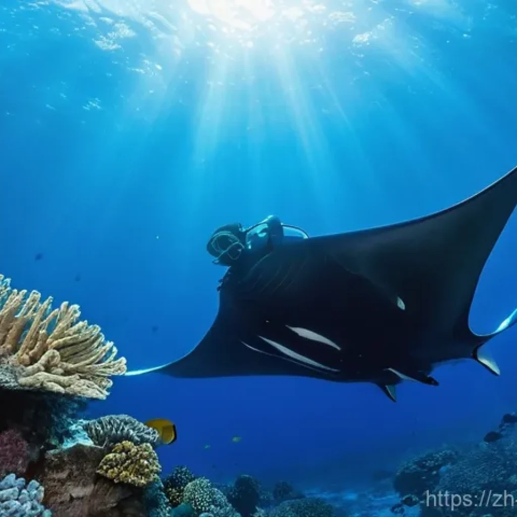 팔라우에서 스쿠버다이빙하기 좋은 계절 - **"Golden Season" Manta Ray Encounter**
    A breathtaking underwater scene in Palau during the dry ...