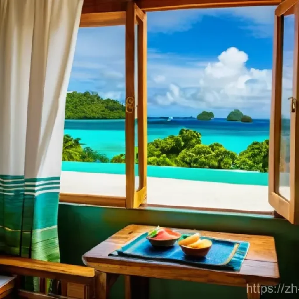 팔라우 여행 가성비 좋은 호텔 - **Prompt:** A cozy and inviting interior shot of a local guesthouse room in Palau, featuring clean, ...