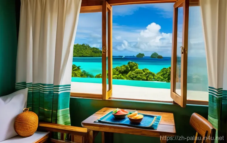 팔라우 여행 가성비 좋은 호텔 - **Prompt:** A cozy and inviting interior shot of a local guesthouse room in Palau, featuring clean, ...