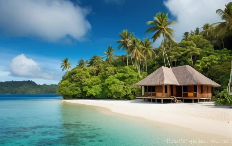 팔라우 여행 가성비 좋은 호텔 - **Prompt:** A vibrant scene at a bustling, clean local Palauan market. Diverse groups of modestly dr...